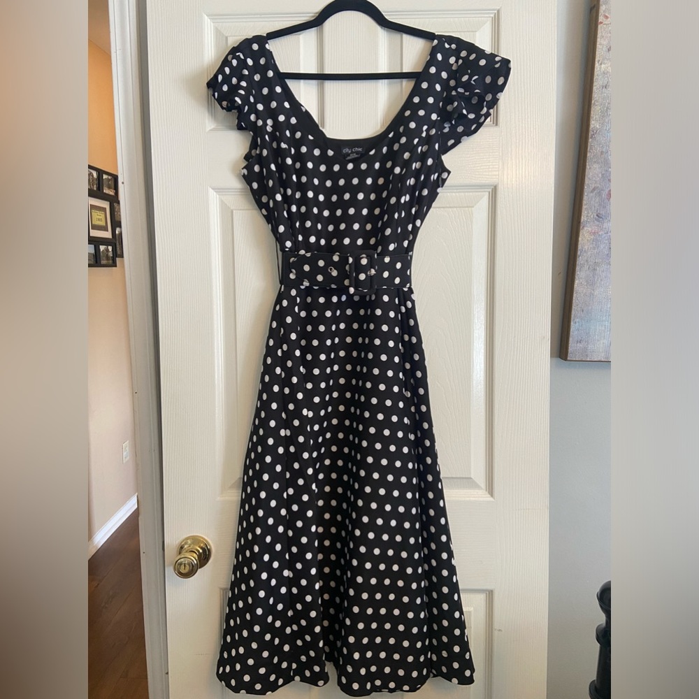 City Chic black dress with polka dots.  Size 14.  Never worn